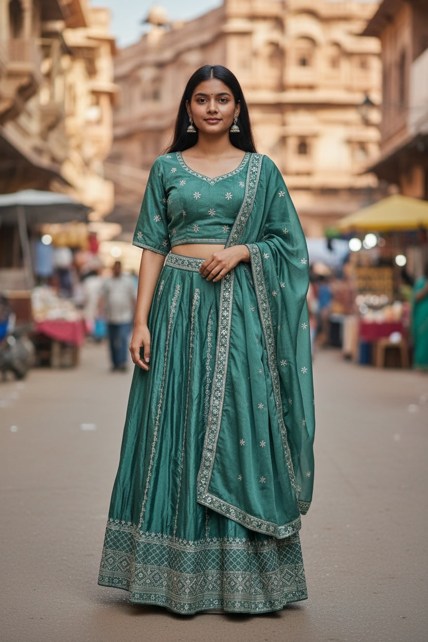 Lehenga Tradicional Hindú- Verde