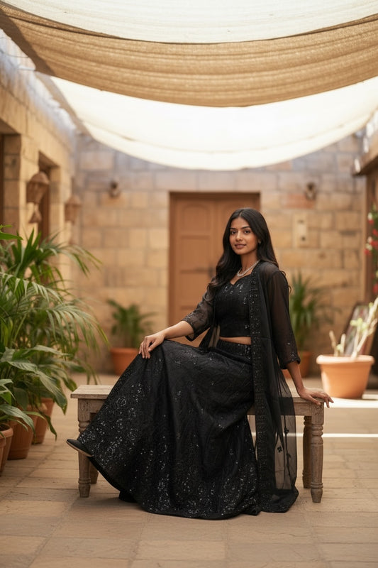 Lehenga Tradicional Hindú- Total black