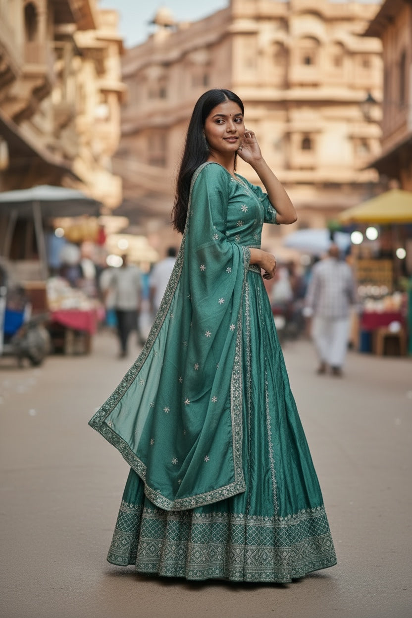 Lehenga Tradicional Hindú- Verde