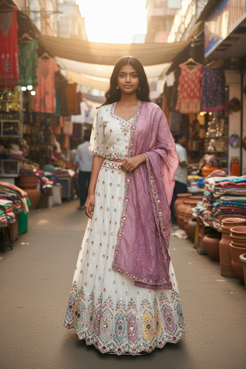 Lehenga Tradicional Hindú- Blanco