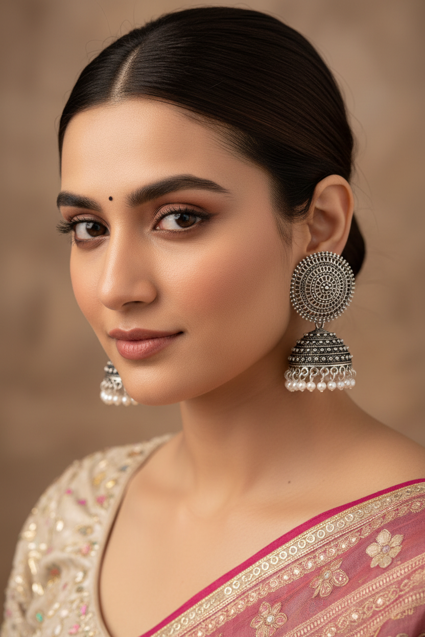 Aretes Hindús Chicos - Joyería Tradicional India - Dorado y Plateado