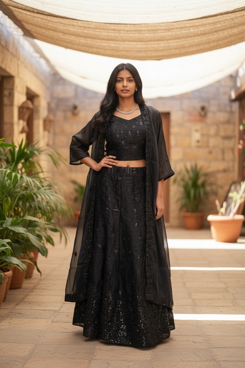 Lehenga Tradicional Hindú- Total black