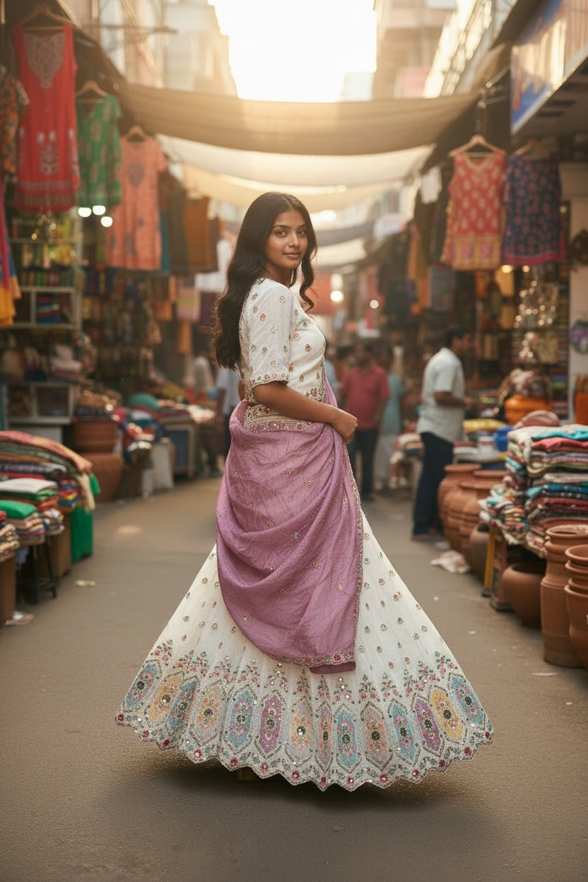 Lehenga Tradicional Hindú- Blanco