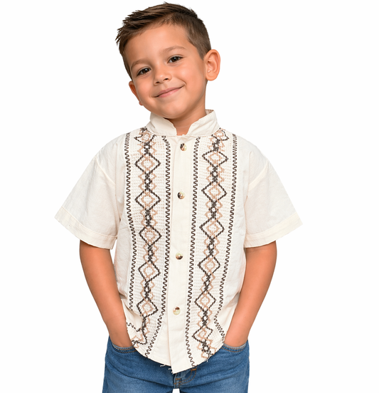 Guayabera Artesanal Mexicana para Niño - 100% Algodón