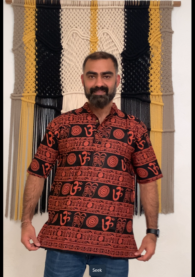Kurta Hindú Estampado OM - Manga Corta - 100% Algodón