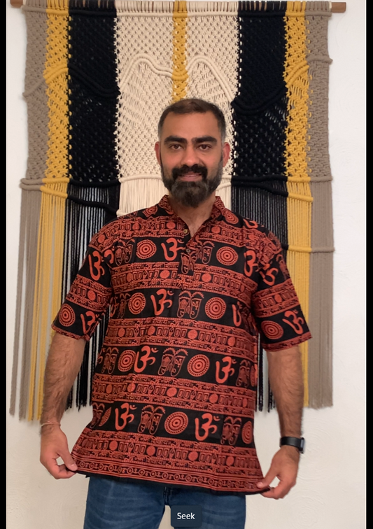Kurta Hindú Estampado OM - Manga Corta - 100% Algodón