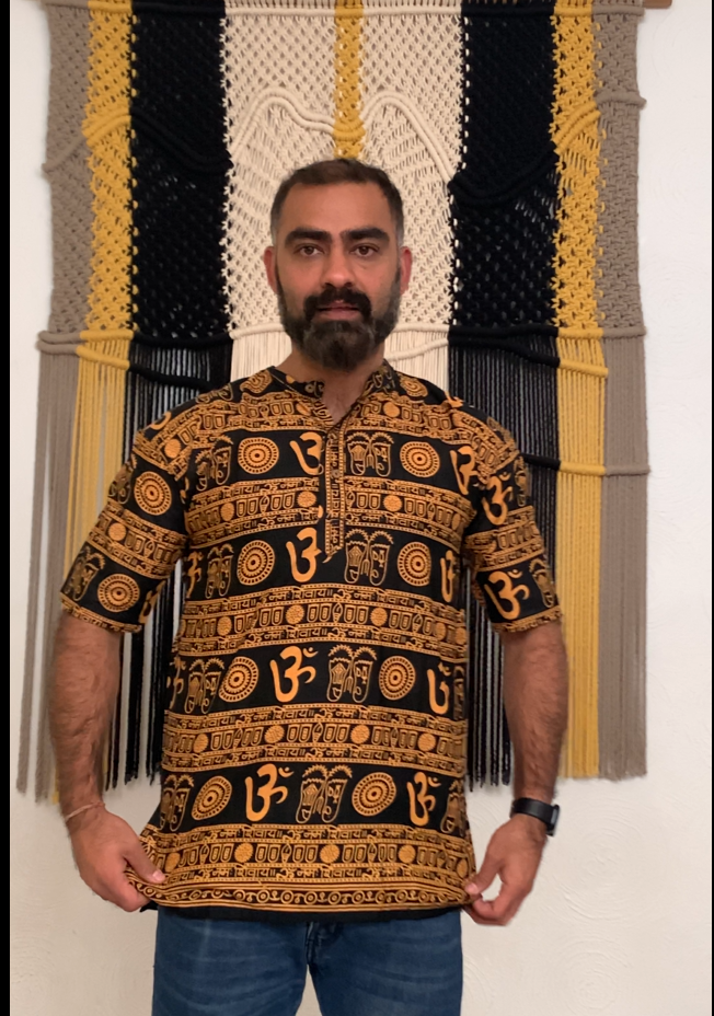Kurta Hindú Estampado OM - Manga Corta - 100% Algodón