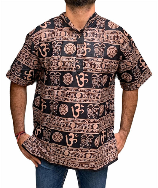 Kurta Hindú Estampado OM - Manga Corta - 100% Algodón